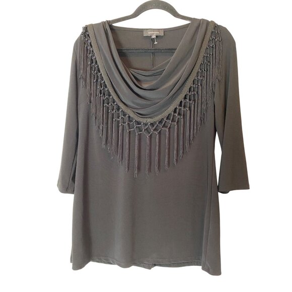 NWT R&M Richards Black Cowl Neck Top Fringe Detail Size 10 - Picture 1 of 11